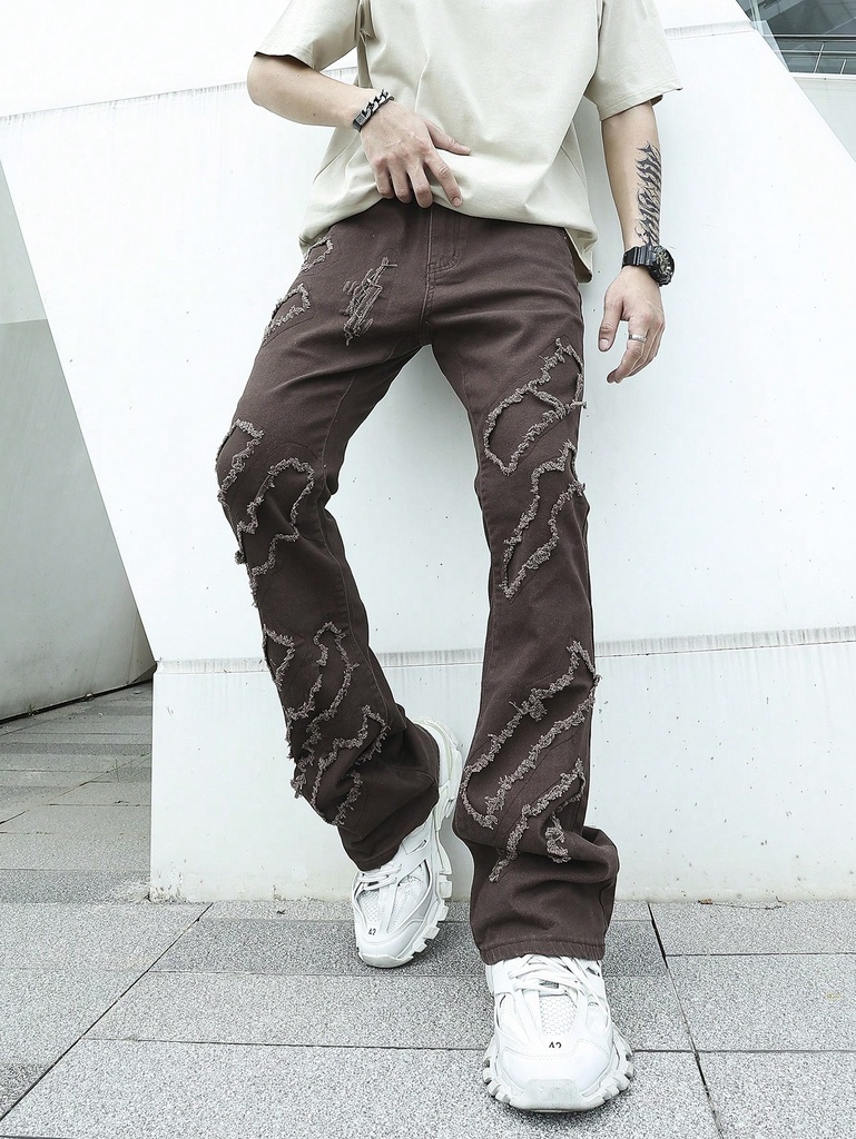 Men Cotton Ripped Flare Leg Jeans