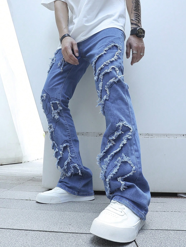 Men Cotton Ripped Flare Leg Jeans