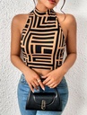 Print Backless Mock Neck Crop Tank Top