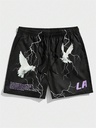 Slogan Graphic Drawstring Waist Shorts