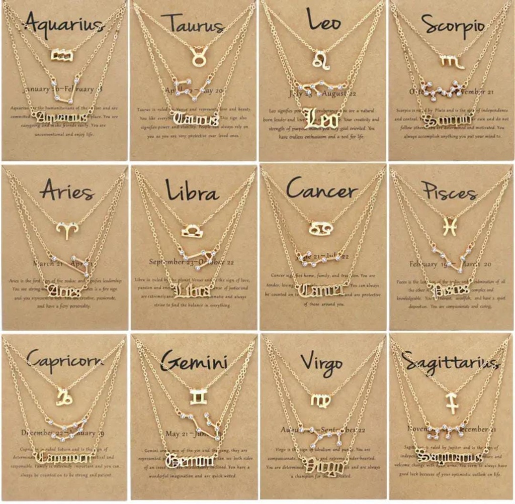 3 pack vintage zodiac necklace