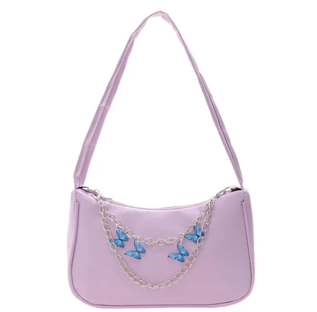 Chain decor pu leather baguette bag