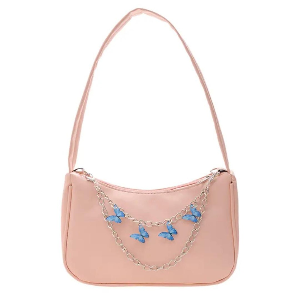 Chain decor pu leather baguette bag