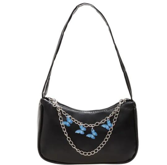 Chain decor pu leather baguette bag