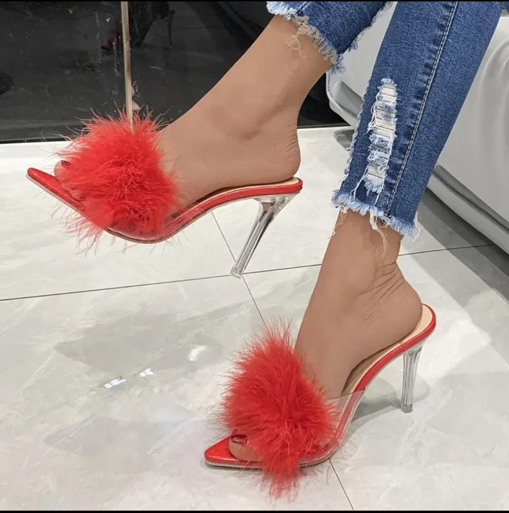 Fluffy stiletto heels