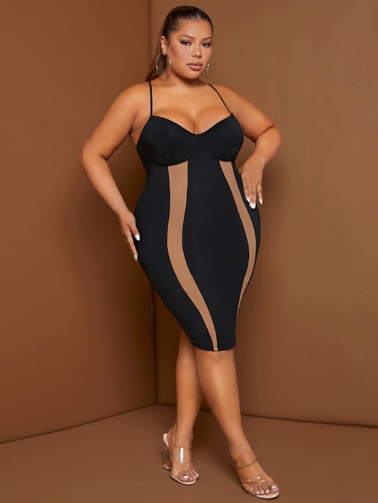 Mesh panel bodycon dress