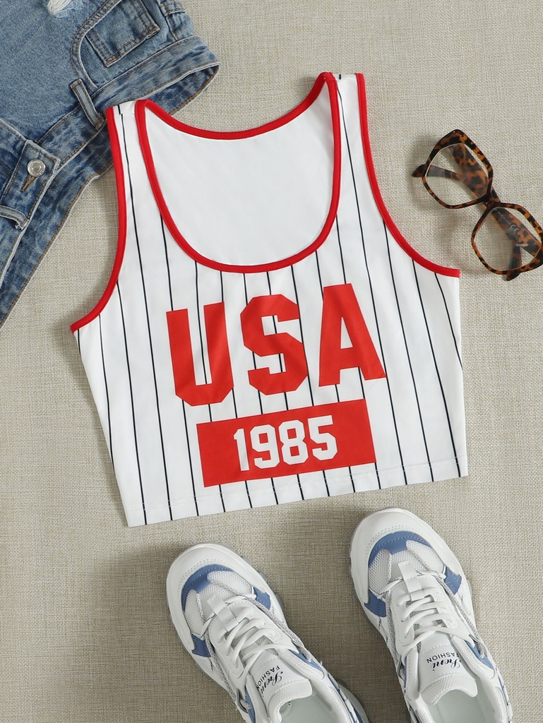 Contrast letter print tank top