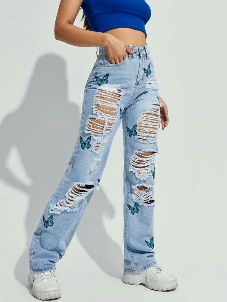 Ripped butterfly jeans