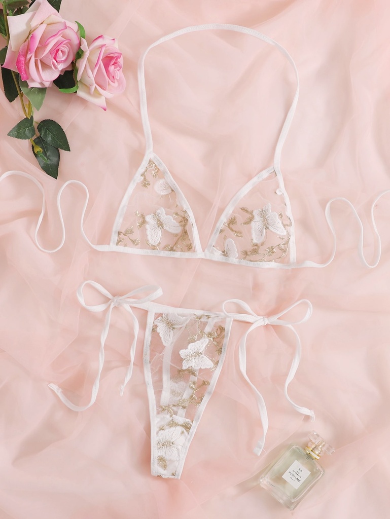 Pattern Mesh lingerie set