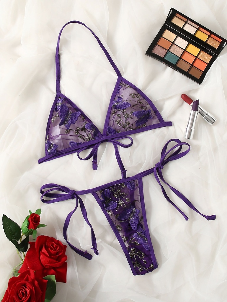 Pattern Mesh lingerie set