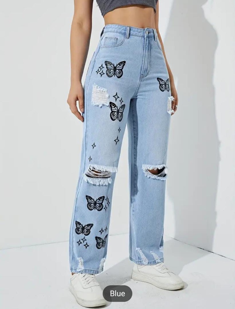 Butterfly print jeans