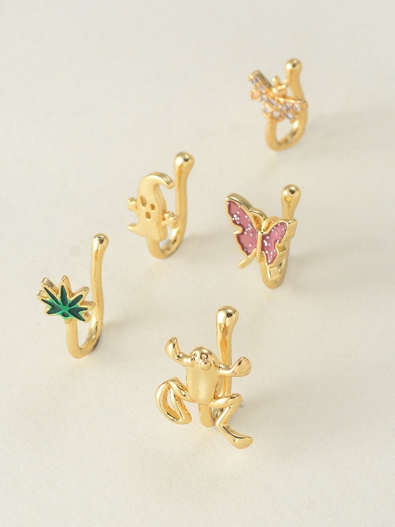 5pcs/set Bee & Butterfly Decor Nose Ring