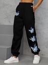 Butterfly Print Elastic Waist Sweatpants