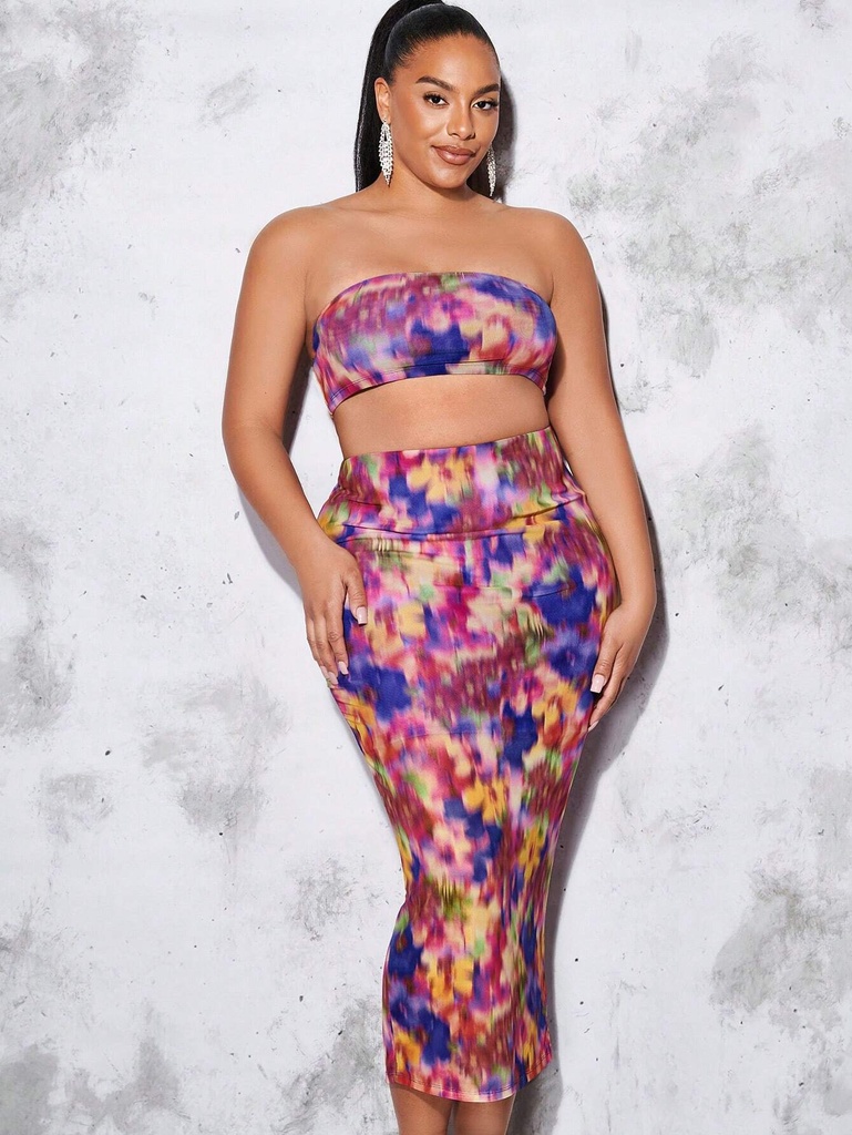 Plus Tie Dye Tube Top & Pencil Skirt