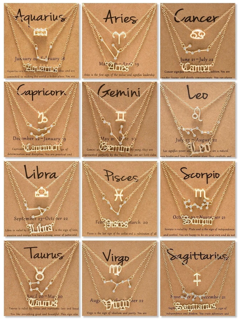 12 pack with 3pcs constellation necklace (all zodiac signe)