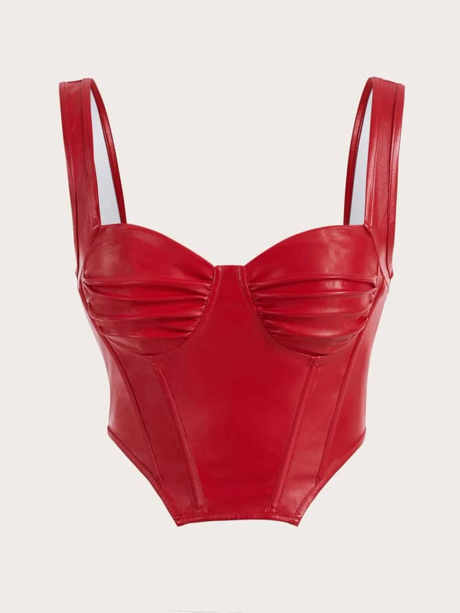 Ruched PU Leather Cami Top