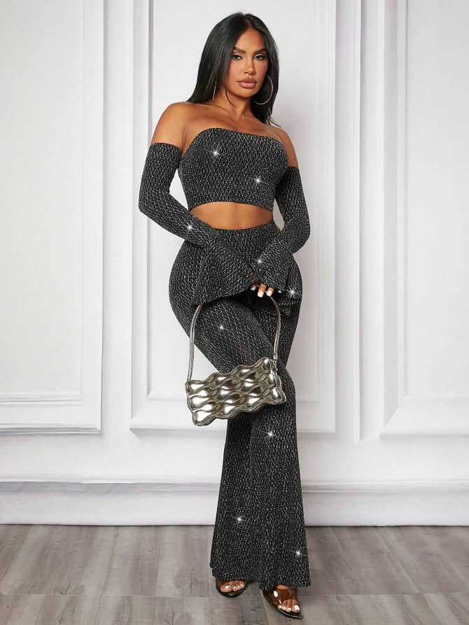 Sequin long sleeve top & pants set