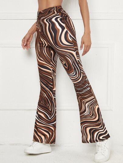 Marble Print Flare Leg Pants