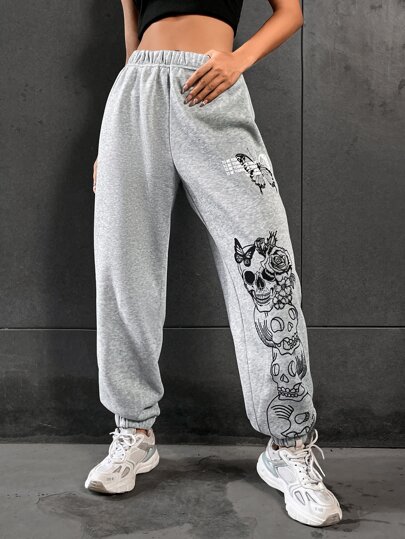 Butterfly & Skull Print Sweatpants