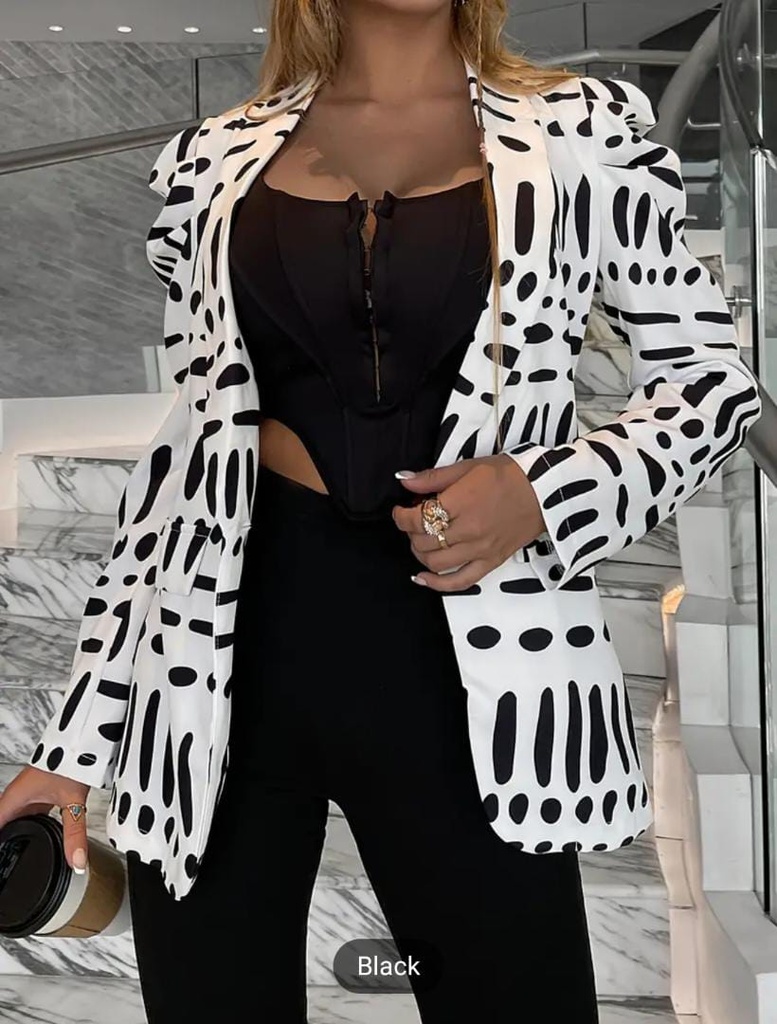 Sexy Geometric Blazer Coat, Casual Colorblock Long Sleeve