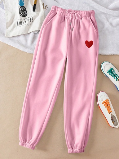 Heart Print Drawstring Waist Sweatpants