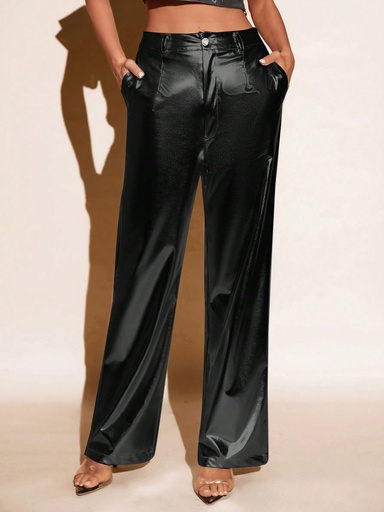 High Waist Slant Pocket PU Leather Pants