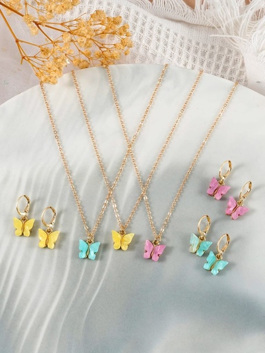 3 butterfly necklaces & 3 butterfly earrings 