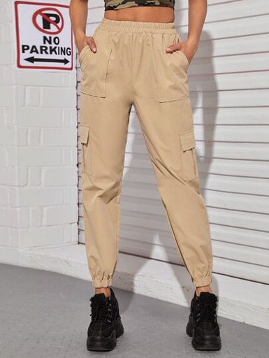 Flap Pocket Side Elastic Waist Cargo Pants