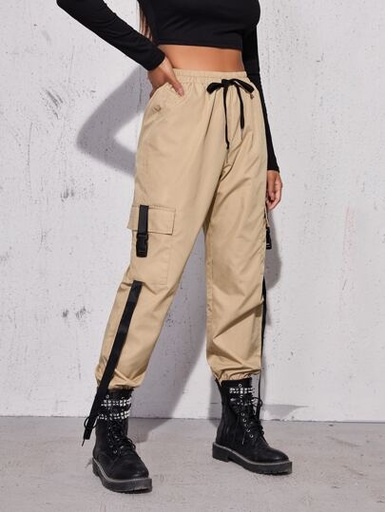 Tape Drawstring Waist Cargo Pants