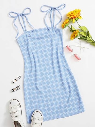 Tie Strap Plaid Bodycon Cami Dress