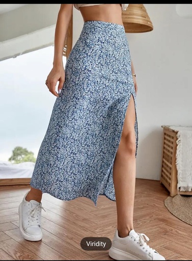 Women's Skirts Casual Floral High Waist Boho Printed Side Split A-Line Midi Skirts