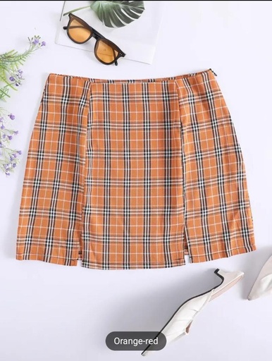 Women's Plaid Skirt Hem Split Bodycon Mini Skirt High Waist Pencil Skirt