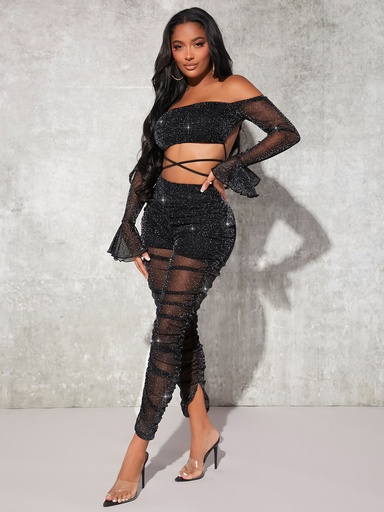 Glitter Mesh top & pants set