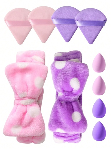 4 pcs makeup puff & 4pcs makeup sponge & 2 pcs headband