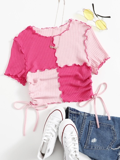 Drawstring colorblock tee
