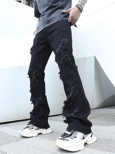 Men Cotton Ripped Flare Leg Jeans