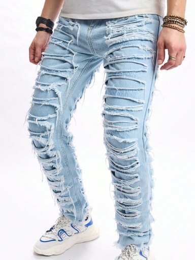  Men Cotton Ripped Flare Leg Jeans